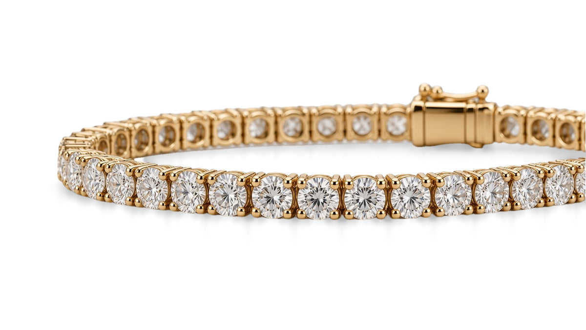Solid 14K gold lab-grown diamond tennis bracelet — profile side view