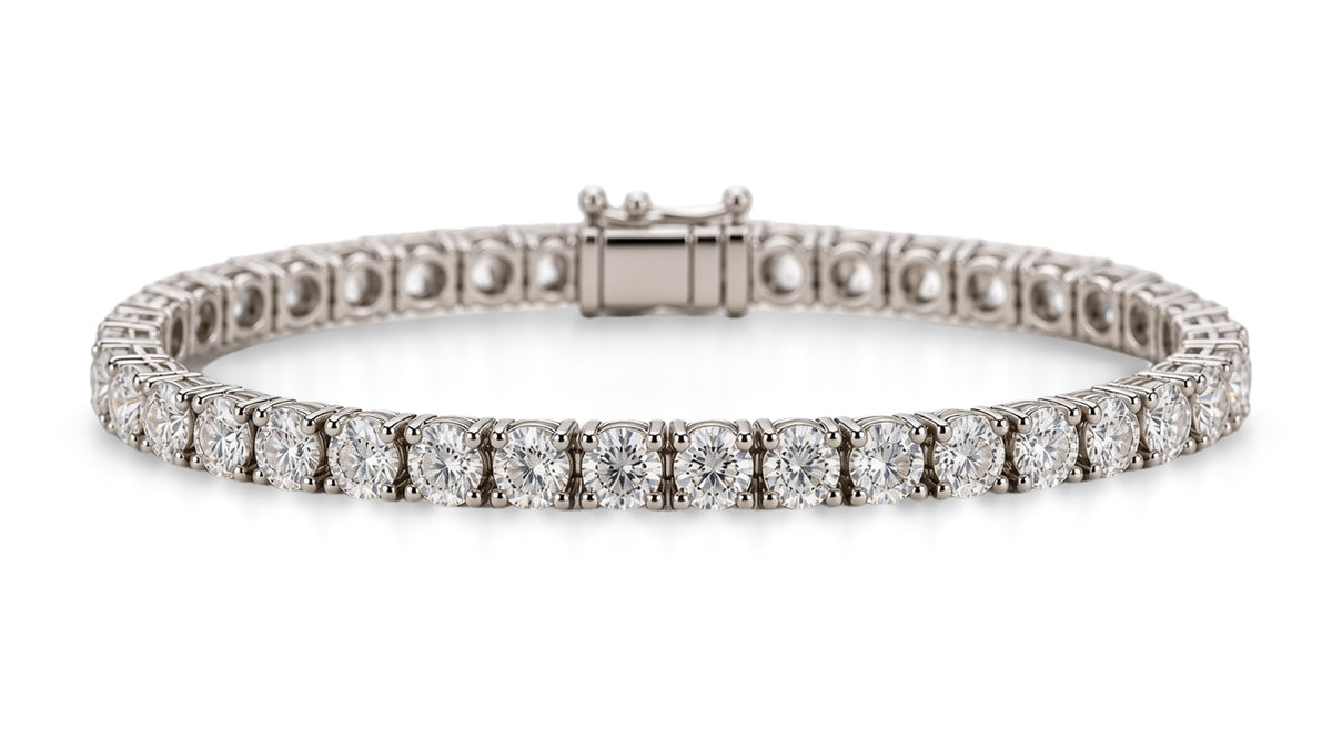 Sterling silver lab-grown diamond tennis bracelet — profile side view