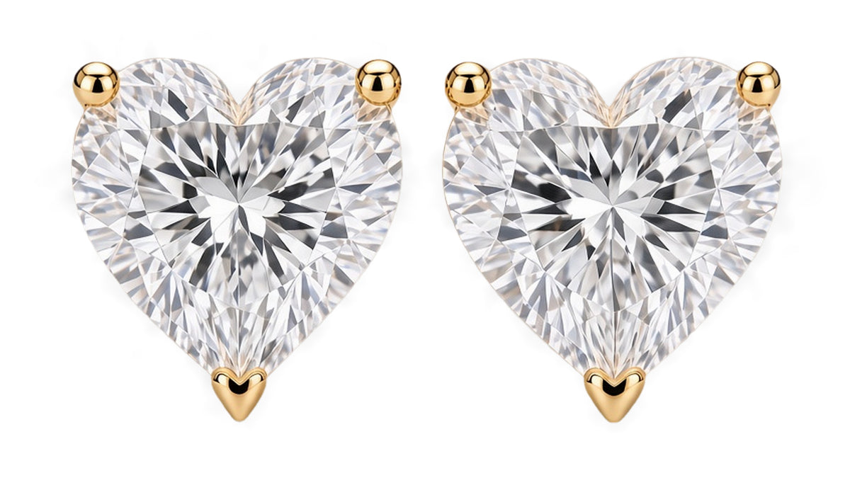 Solid 14K gold 1.00 CTW lab-grown diamond heart stud earrings — hero front view