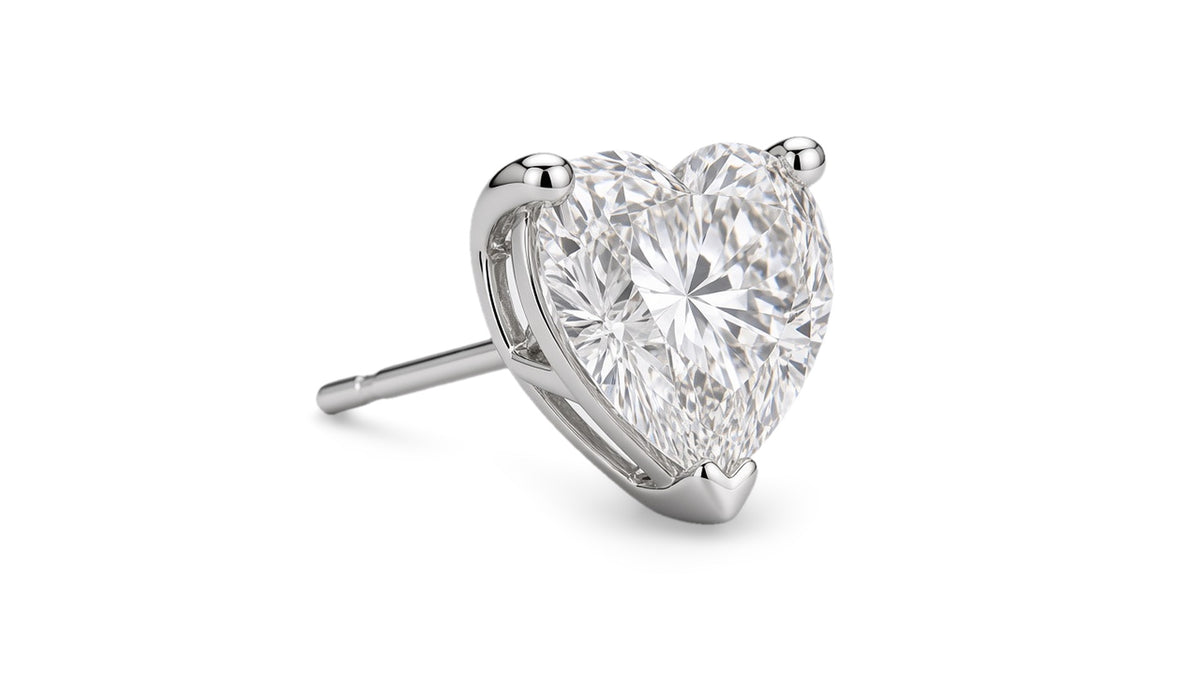 Sterling silver 0.50 CTW lab-grown diamond heart stud earrings — profile side view