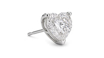 Sterling silver 0.50 CTW lab-grown diamond heart stud earrings — profile side view