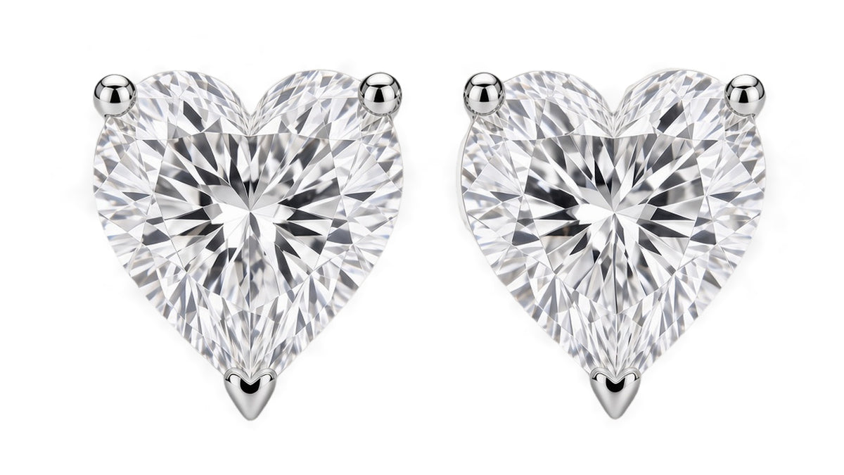 Sterling silver 1.00 CTW lab-grown diamond heart stud earrings — hero front view