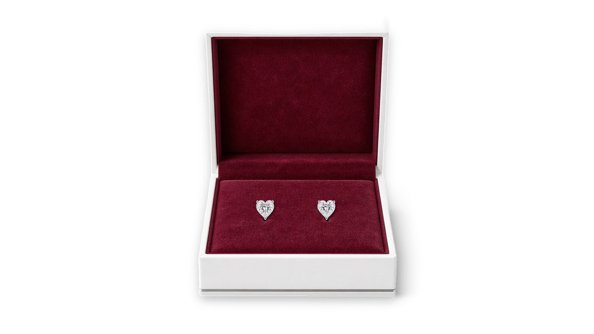Sterling silver 1.00 CTW lab-grown diamond heart stud earrings — gift packaging