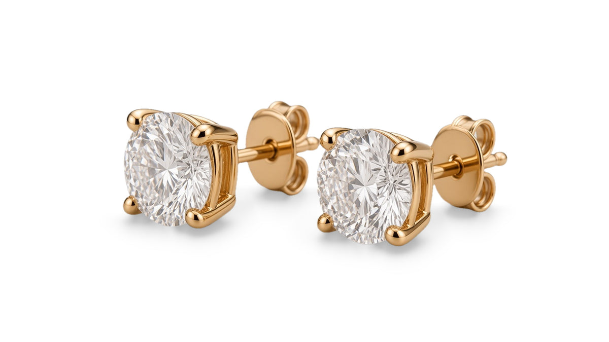 Exaltare Lumière solid 14K gold 0.50 CTW lab-grown diamond round stud earrings — profile side view